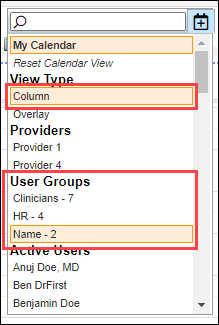 Column dropdown with user groups