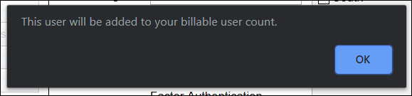 Confirmation alert for billable user count