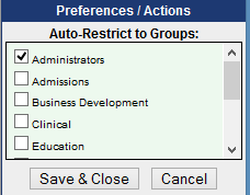 Screenshot showing how to check a group to auto-restrict in a Group Note Template.