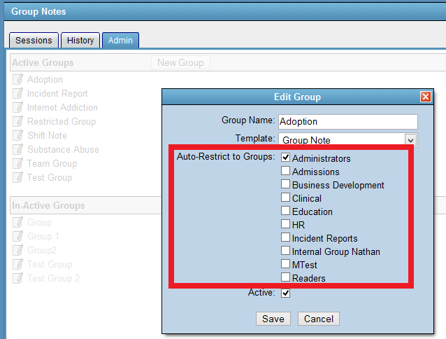 Screenshot showing how to auto-restrict a Group Note to specific groups.