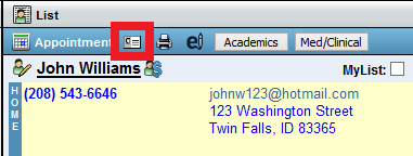 Screenshot showing the vCard icon above a contact's name.