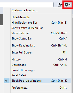 Safari Pop-up Blocker setting