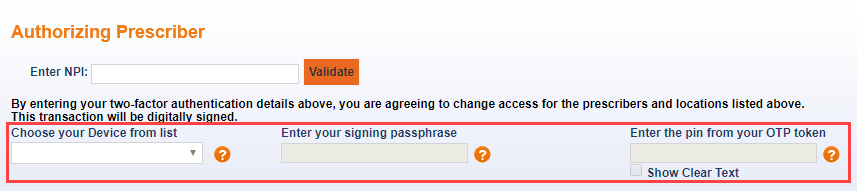 Validating provider entering token information