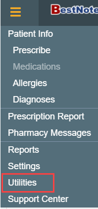 DrFirst menu with Utilities selected