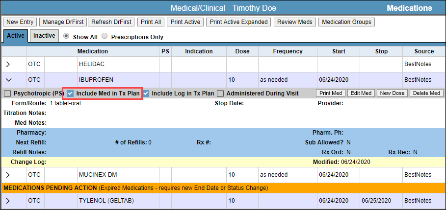 Medication notes example 2