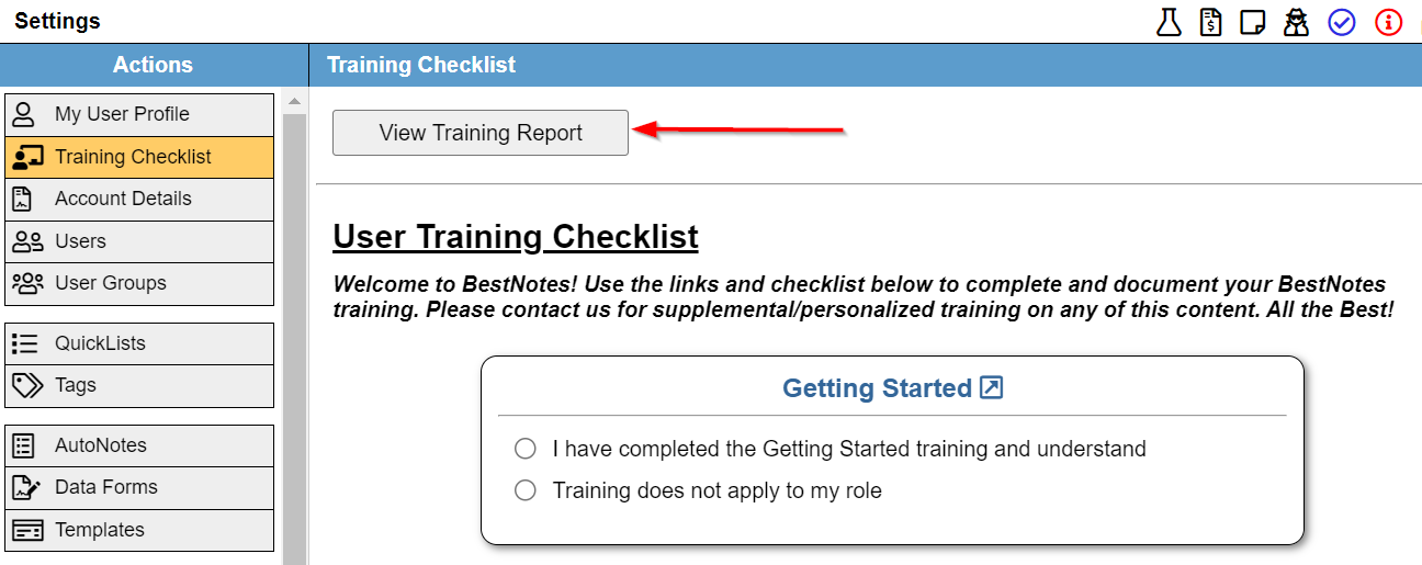View Training Report button