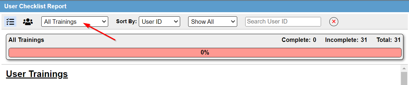 Training report dropdown menu