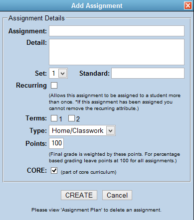 Screenshot of an assignment details window.