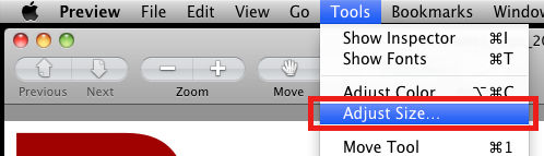 Screenshot of Preview Adjust Size dialog with width and height fields