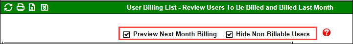 User Billing List filters
