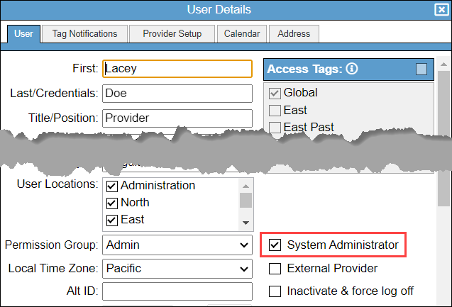System Administrator checkbox