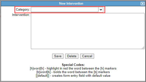Select Category dropdown