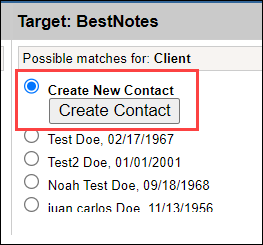 Create New Contact option