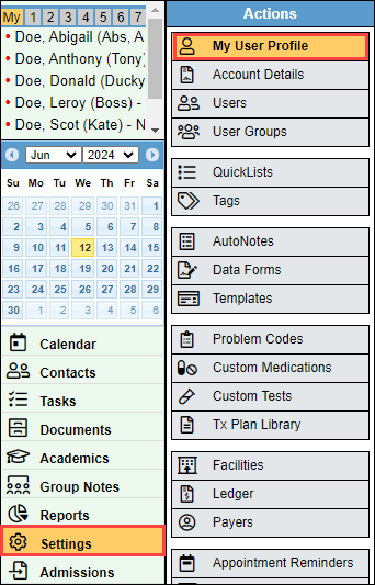 Screenshot showing navigation to My User Profile