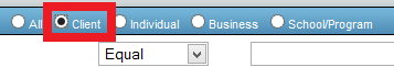 Blue bar filter with Client selected