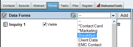Screenshot showing the Manage Form window with a list of available data forms.