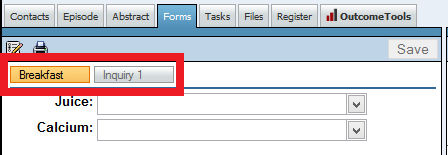 Screenshot showing multiple data forms open as tabs.