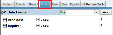 Screenshot showing the Manage Form window with the Visible box checked and the Forms tab.