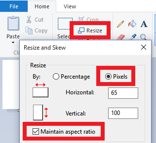 Windows Paint Resize window