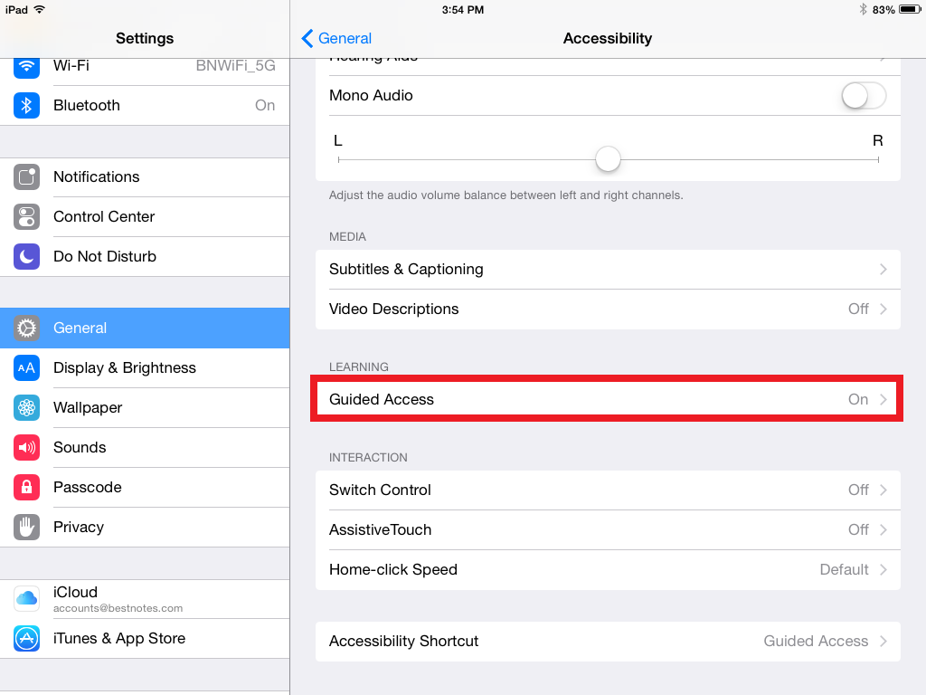 Guided Access options