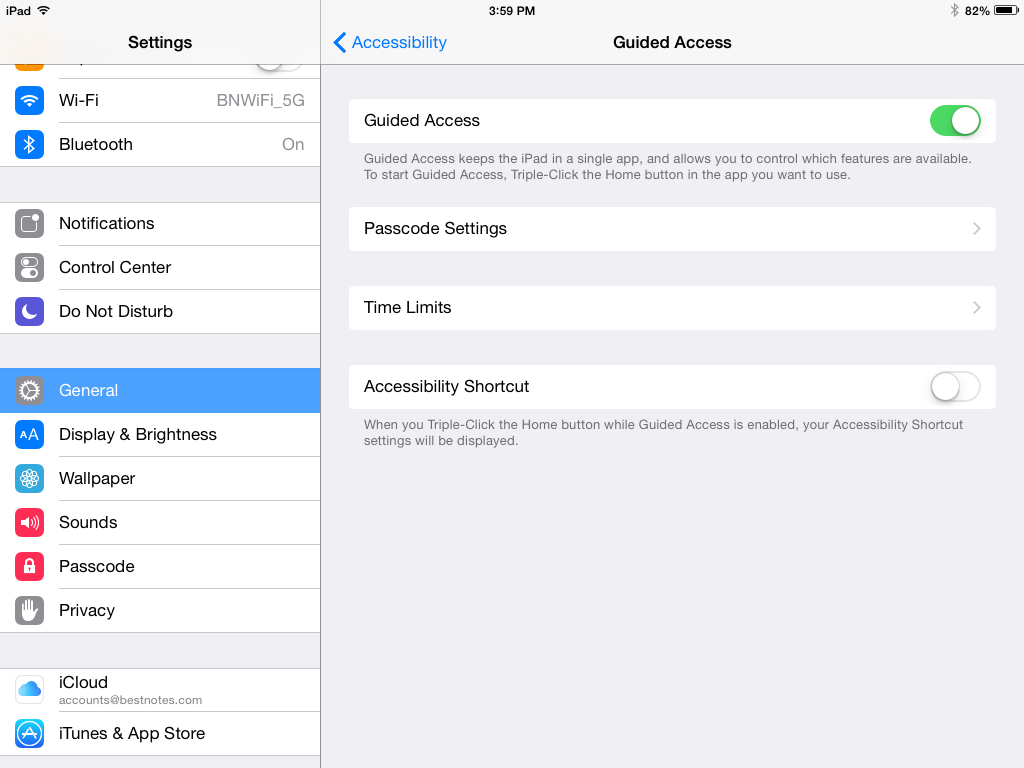 Guided Access passcode settings