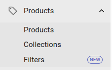 Products section in the left hand menu