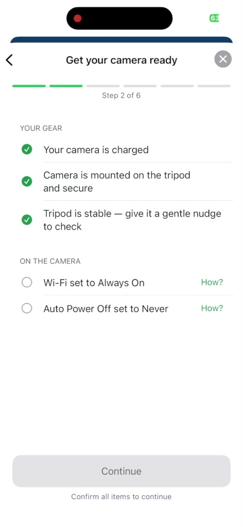 Get your camera ready checklist, step 2 of 6, with gear and camera setting checks