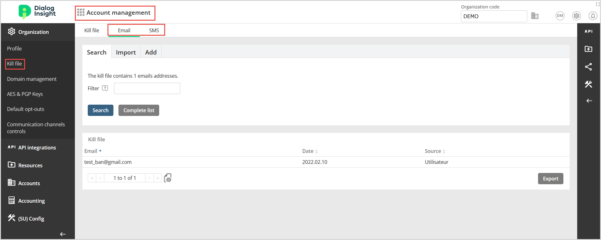Managing Contacts Listed on the Kill File : Dialog Insight - Support