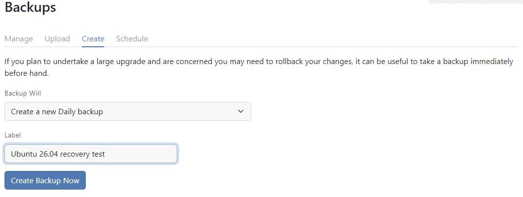 Create a labelled daily backup in the current panel