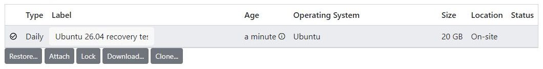 A selected daily backup with the Attach button in the current panel