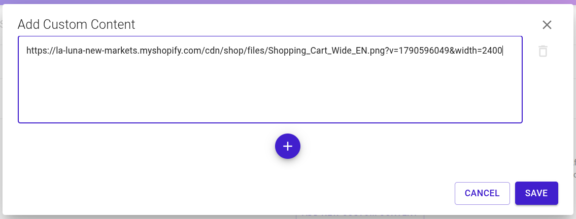 Enter the image URL as Custom Content