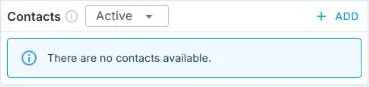 Contacts section on a client record with the Active filter and the + ADD link
