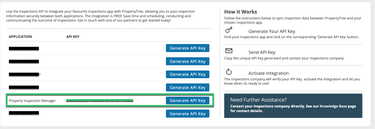 Property Tree screenshot: Generate API Key