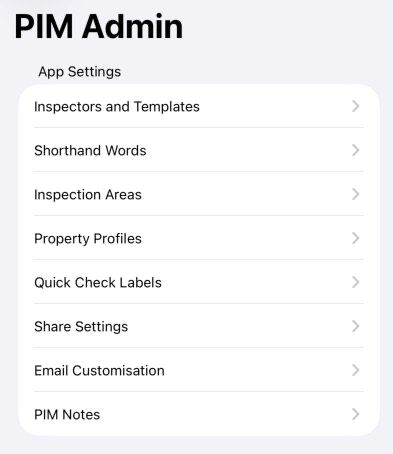 PIM Admin menu