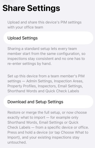 Share Settings screen