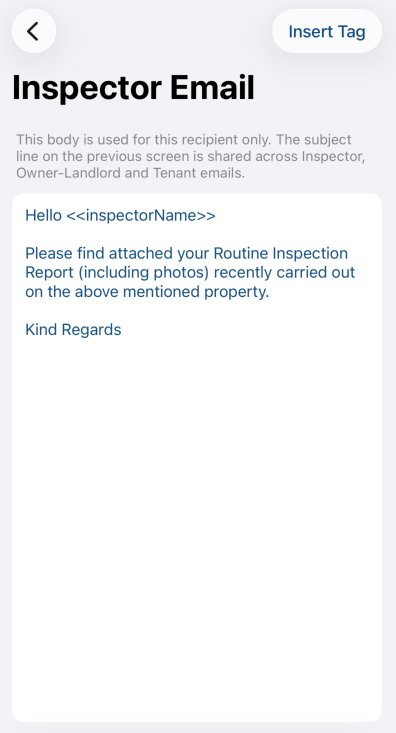 Inspector Email screen