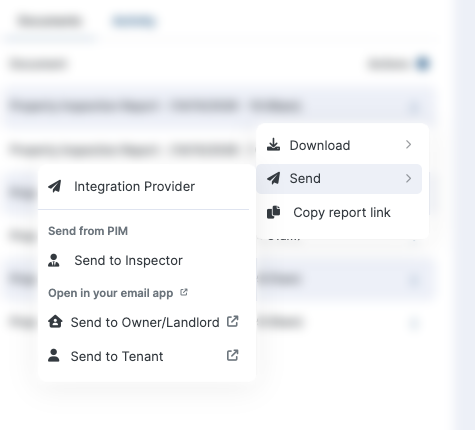 PIM Cloud Dashboard screenshot: report menu