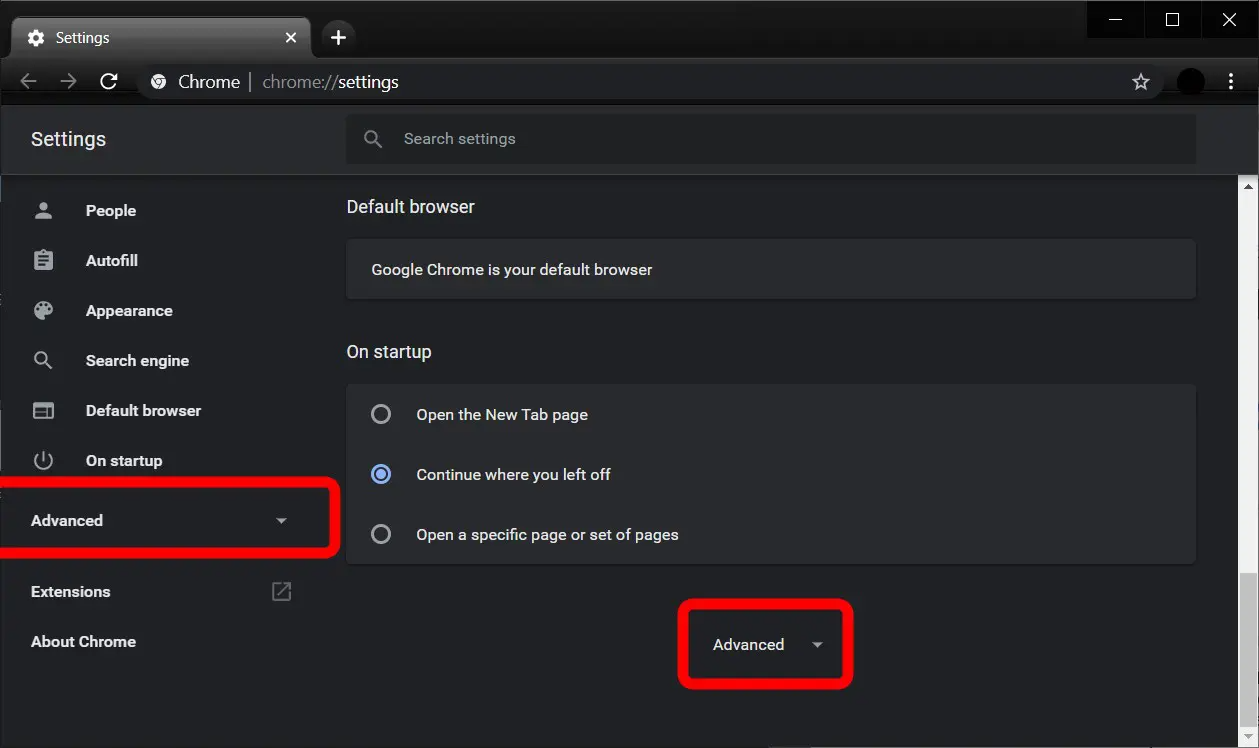 Google chrome settings advanced