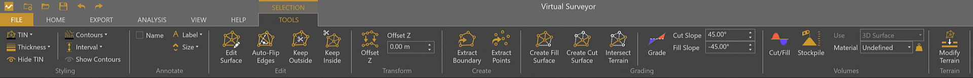 The Offset Z transform options in the Tools tab for a selected Surface.