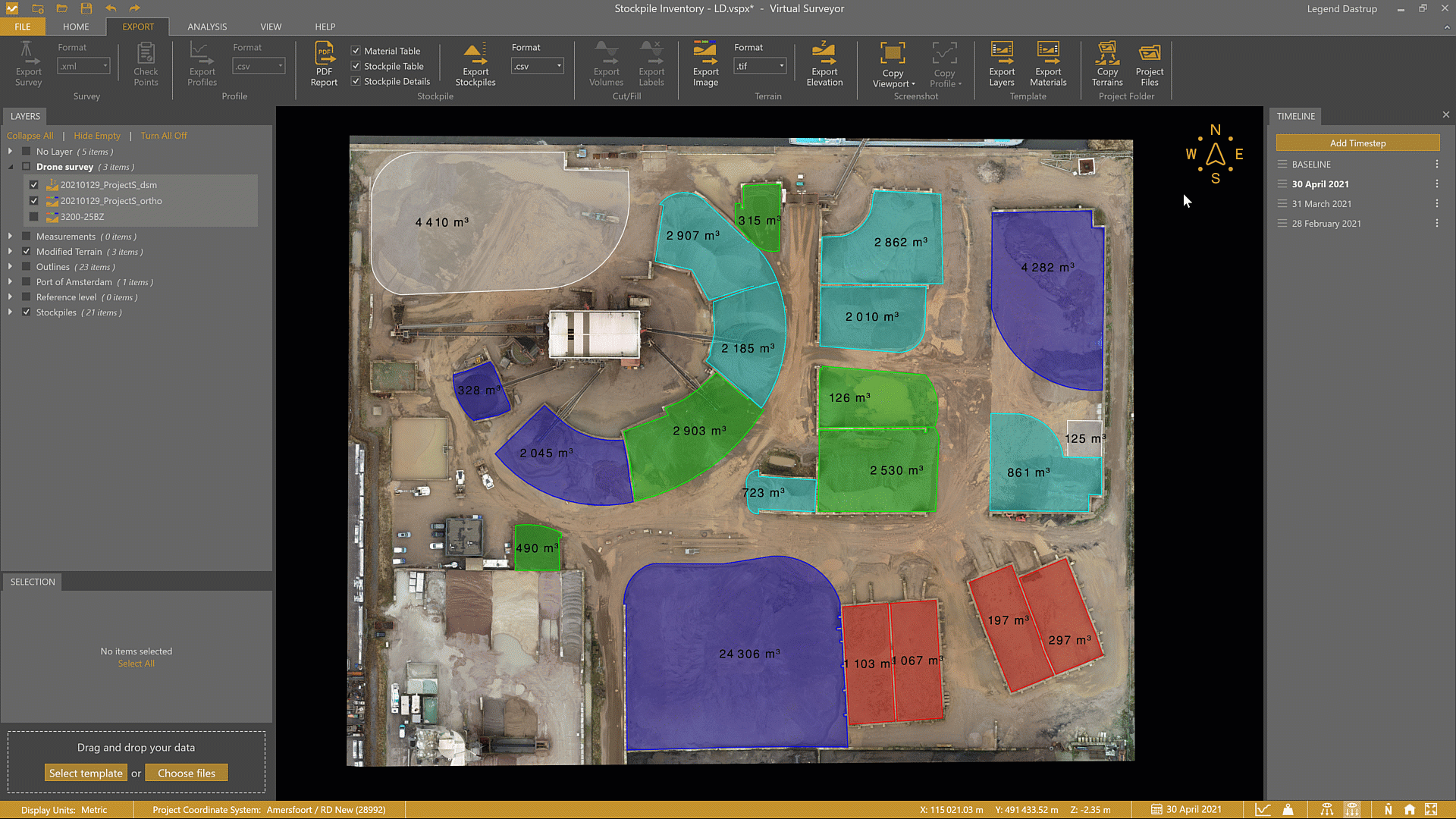 Click Copy Terrains to create copies of all terrain files and store them in the same folder as the .vspx Project File. This illustration shows terrain data being copied from 3 Timesteps simultaneously.