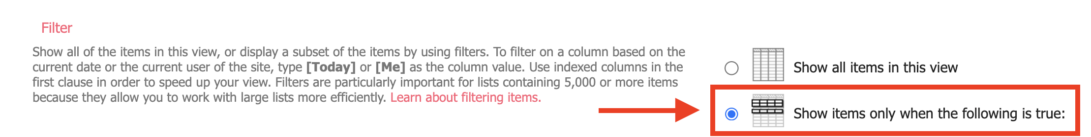 Show items only when the following is true