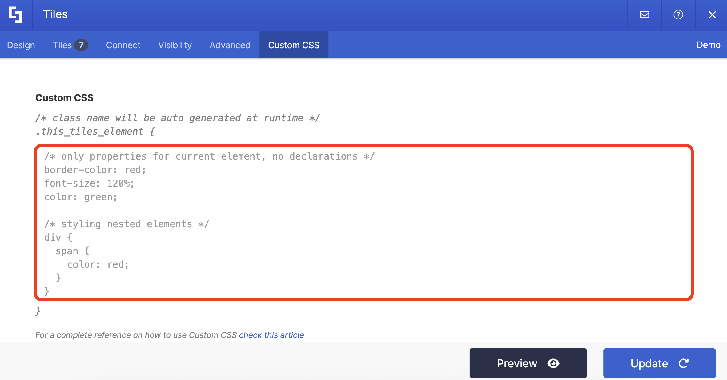 Grid Mode Custom CSS field