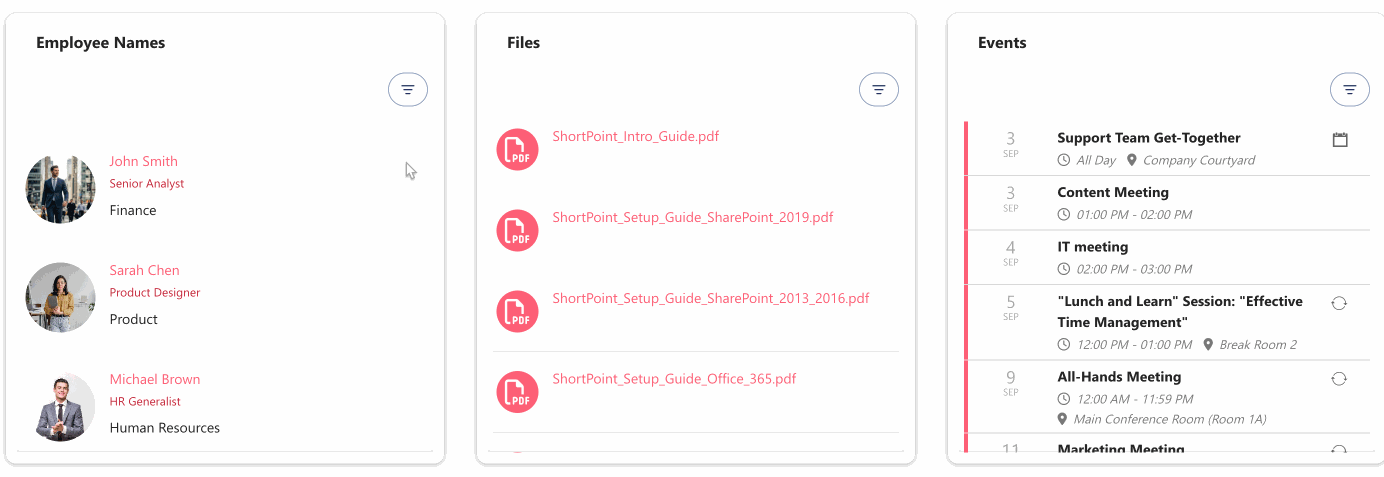 sample filter widget