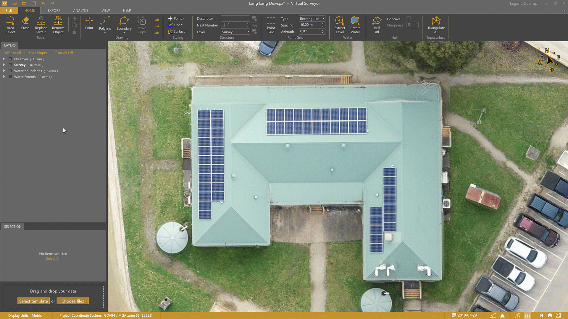 Using the Angle Guide selection input from the Boundary tool to accurately outline a building for a planimetric drawing.