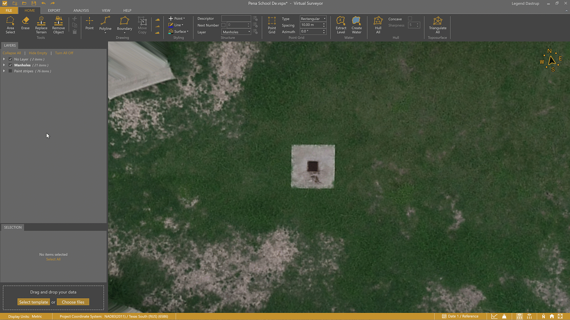 Using the Side First mode of the Rectangle drawing tool to quickly outline a feature on a planimetric site. 