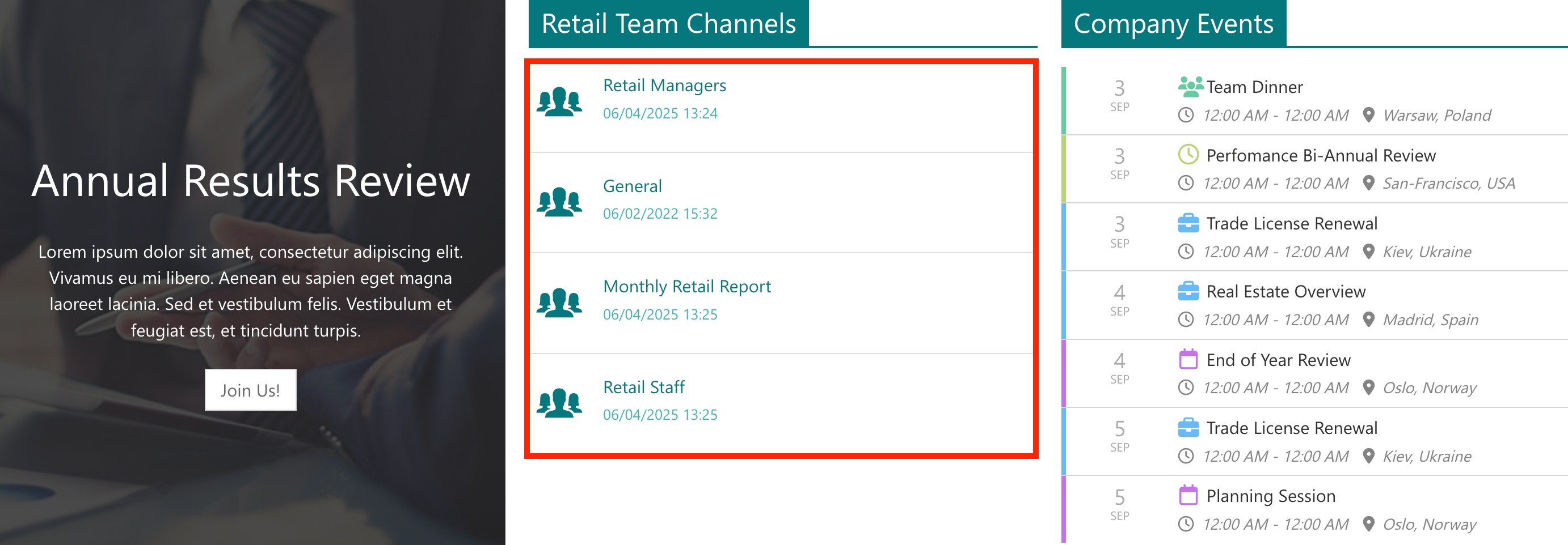 sample team channels