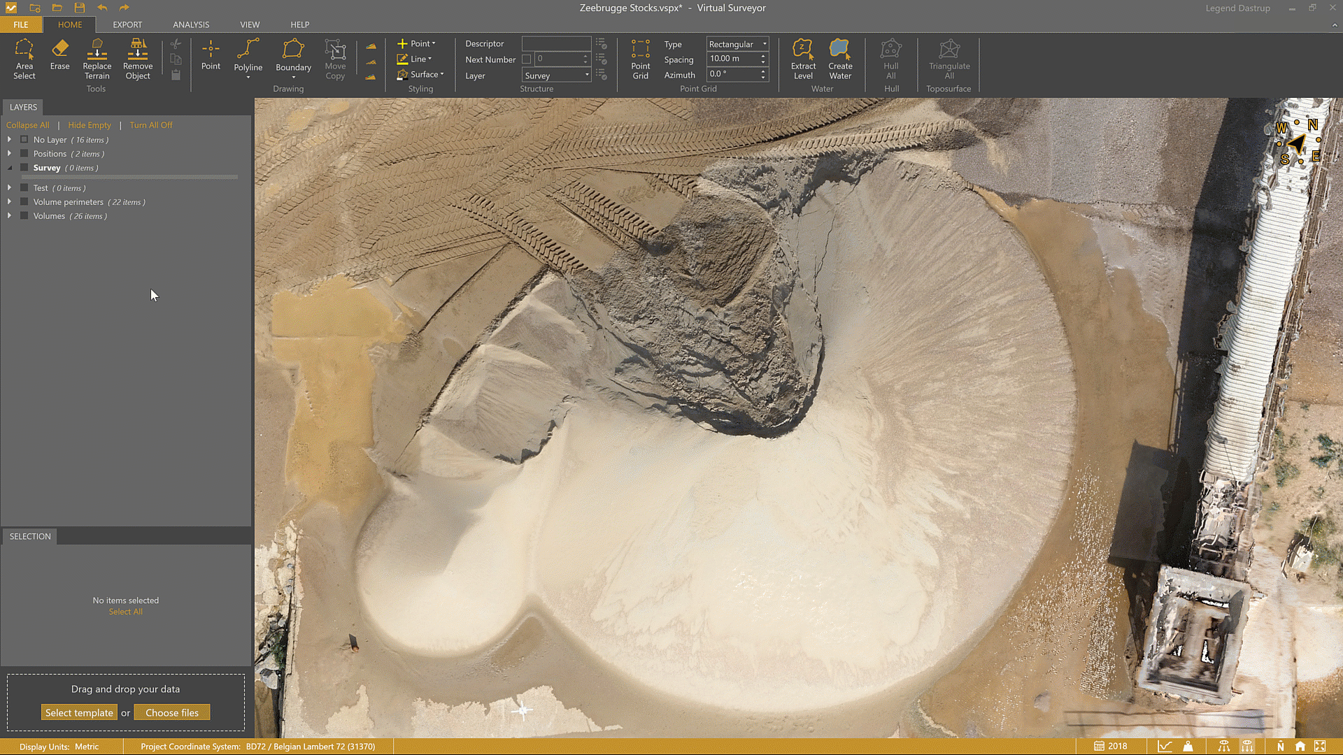 Using the boundary tool to create an outline around a stockpile using both the Free and Arc editing modes.