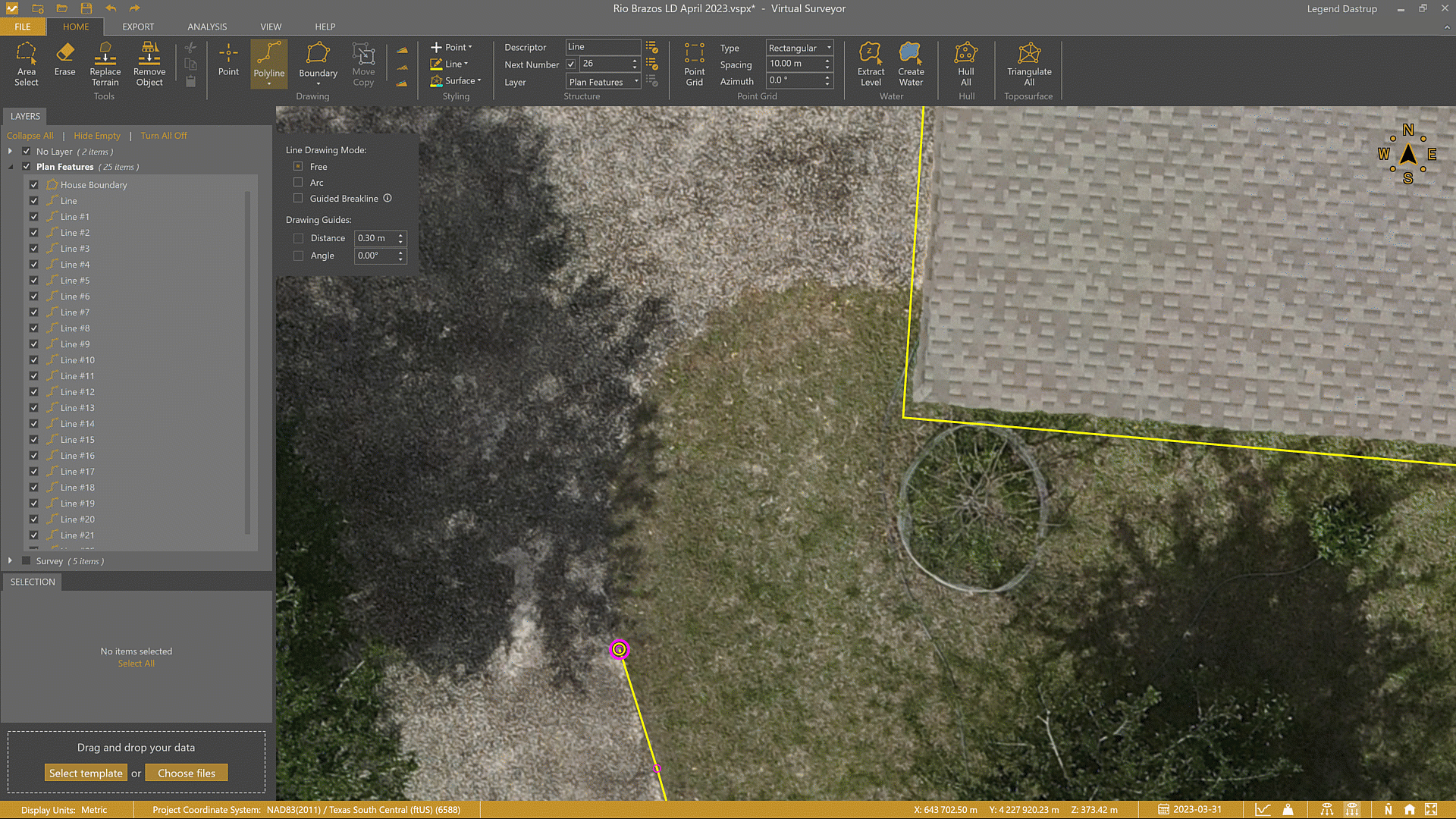 Using geometry snapping to properly align the ground drawn line to the boundary of a building.