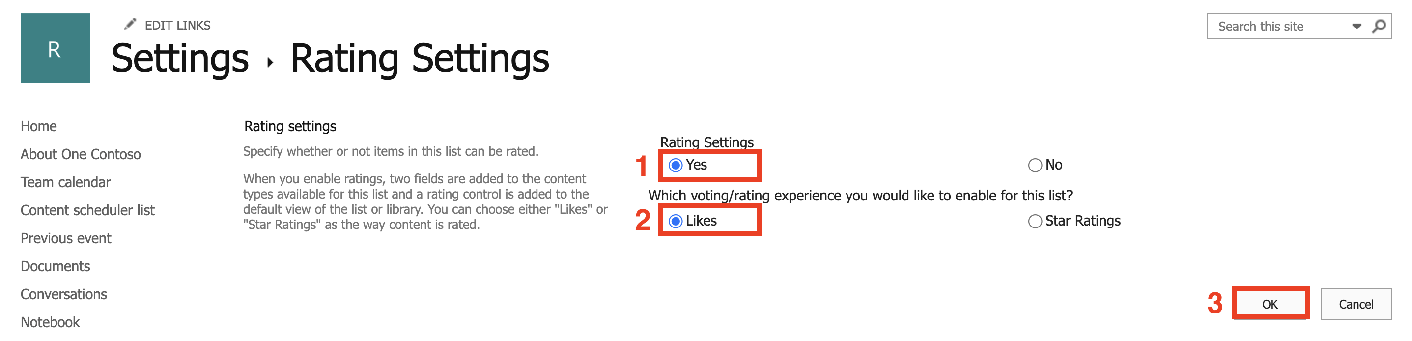 yes option, likes option, and OK