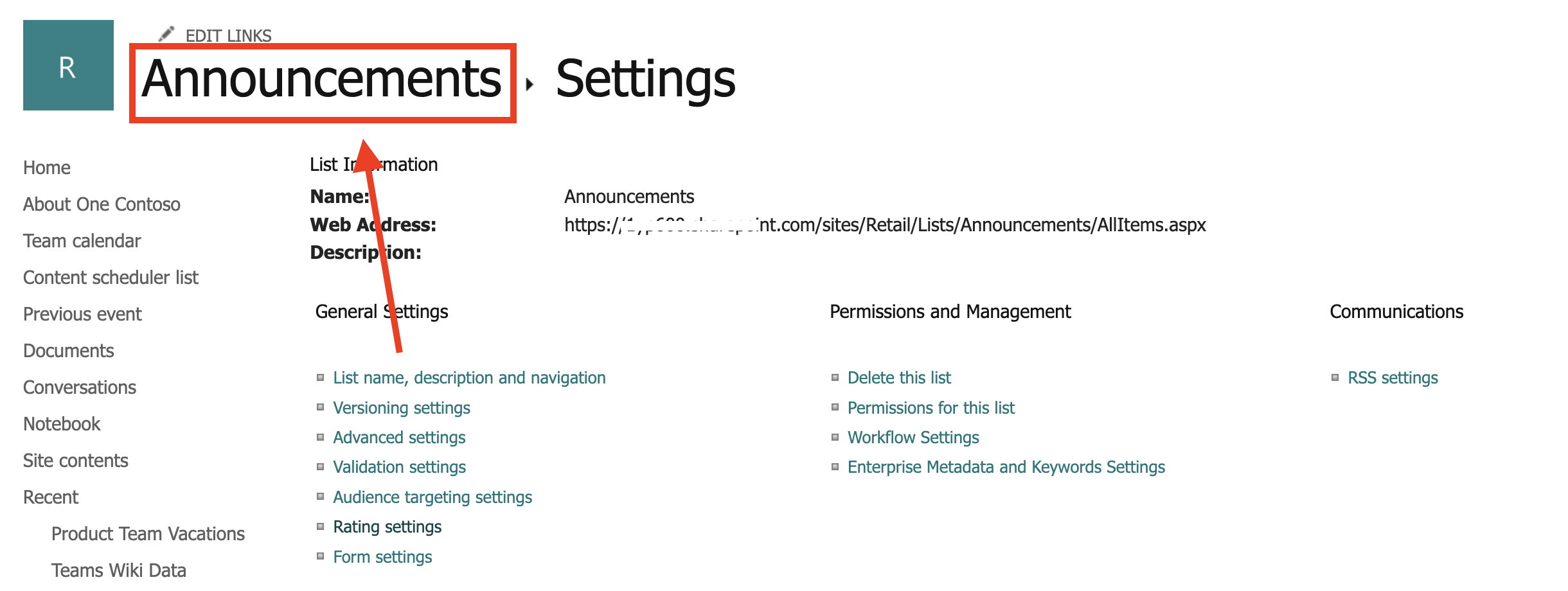 select SharePoint list name